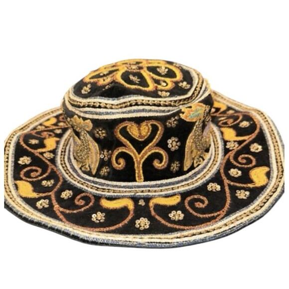 Vintage Myanmar Burmese Burma Kalaga floppy Hat Phoenix Sequins Embroidery. - Picture 1 of 12